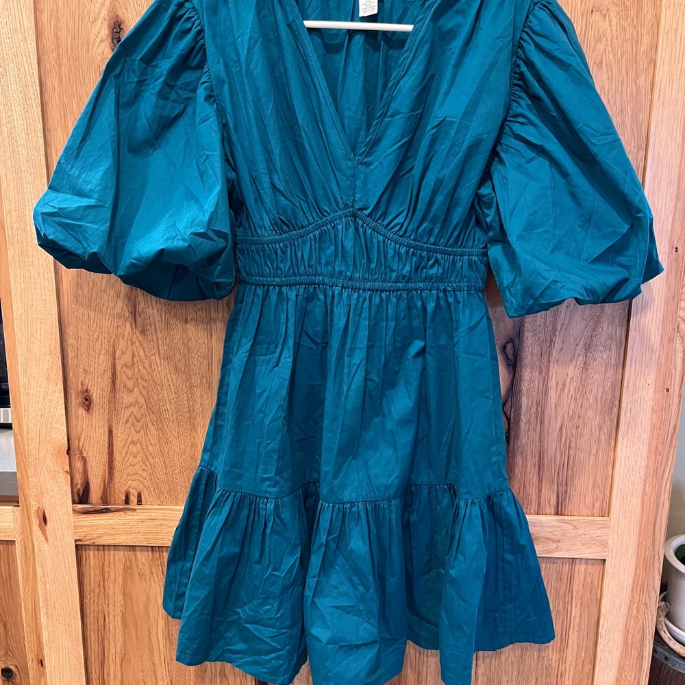 Teal Puff Sleeve Dress